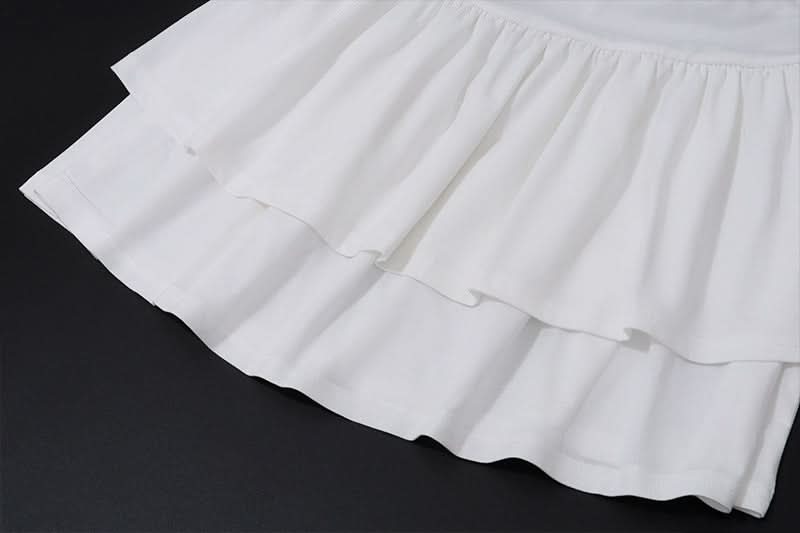 Flirty White Tube Mini Dress with Pink Lace & Bow - Tiered Ruffle Skirt for Parties & Vacations