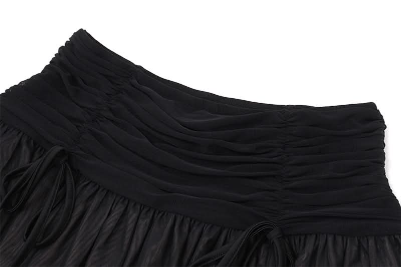 Sultry Siren Black Mesh Ruched Corset Cami & Asymmetrical Mini Skirt Set - Your Ultimate Fall Party & Clubwear