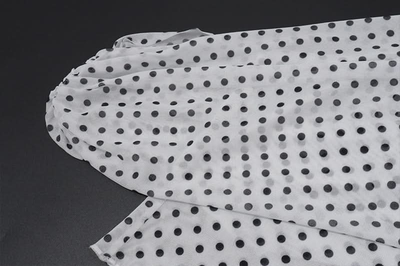 Fall-Ready Glam: Chic One-Shoulder Polka Dot Mesh Top – Perfect for Festive Season Style