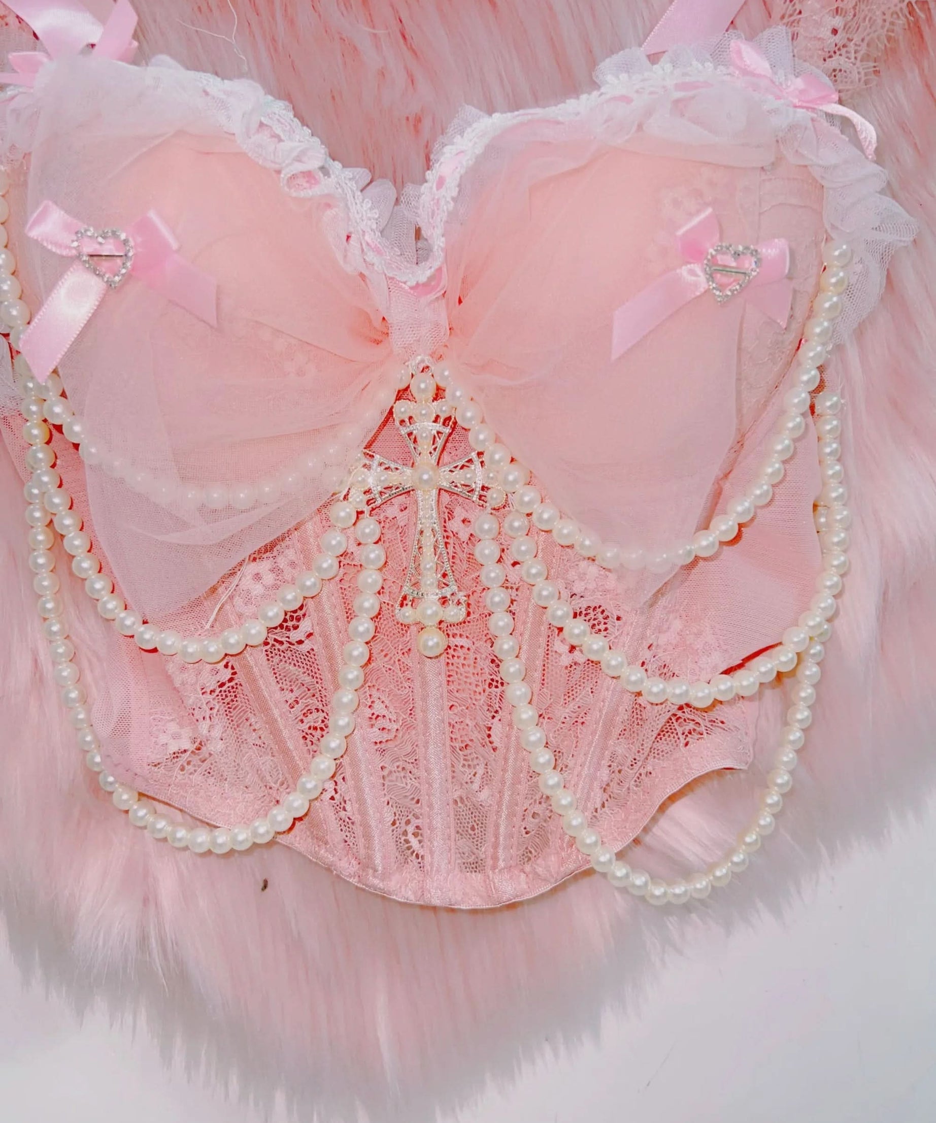 Enchanting Pink Pearl Coquette Cami Top - Bows, Lace & Ruffles for Fall & Holiday Sparkle