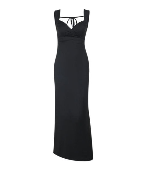 Chic Black Sweetheart Self-Tie Maxi Dress | Elegant Fall & Holiday Party Gown for Women