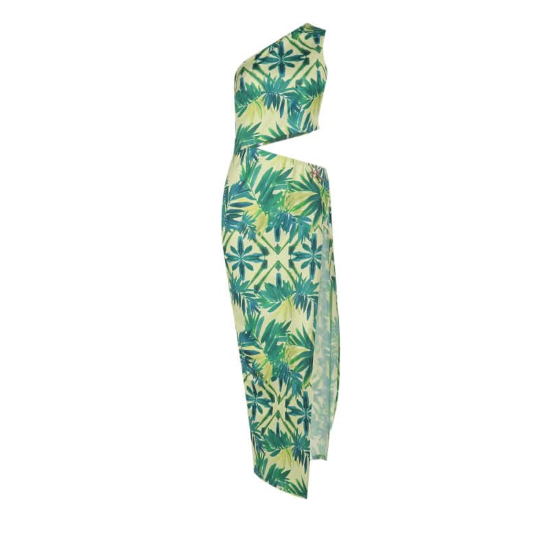 Tropical Oasis One-Shoulder Cutout Maxi Dress - Your Chic Winter Escape & Resort Wear