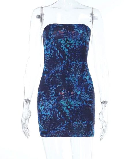 Electric Blue Abstract Print Backless Tube Mini Dress - Slay Fall Parties & Nights Out
