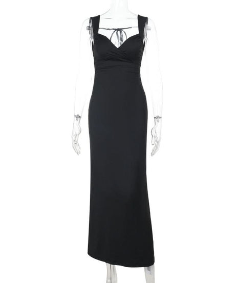 Chic Black Sweetheart Self-Tie Maxi Dress | Elegant Fall & Holiday Party Gown for Women