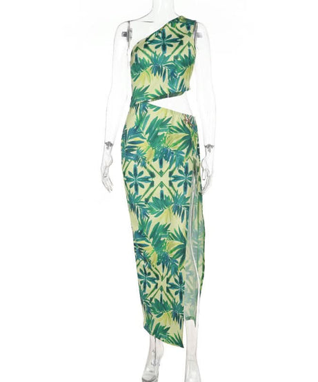 Tropical Oasis One-Shoulder Cutout Maxi Dress - Your Chic Winter Escape & Resort Wear