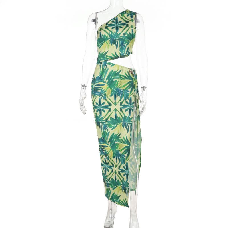 Tropical Oasis One-Shoulder Cutout Maxi Dress - Your Chic Winter Escape & Resort Wear