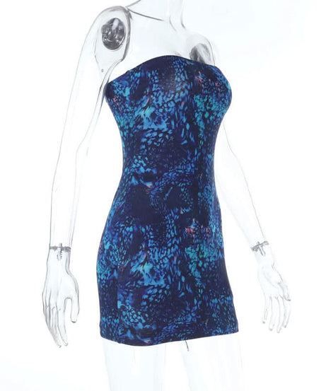 Electric Blue Abstract Print Backless Tube Mini Dress - Slay Fall Parties & Nights Out