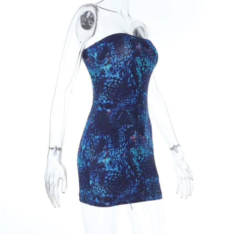 Electric Blue Abstract Print Backless Tube Mini Dress - Slay Fall Parties & Nights Out