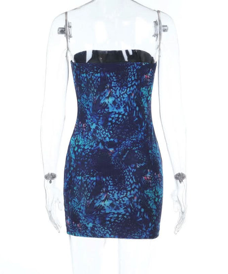 Electric Blue Abstract Print Backless Tube Mini Dress - Slay Fall Parties & Nights Out