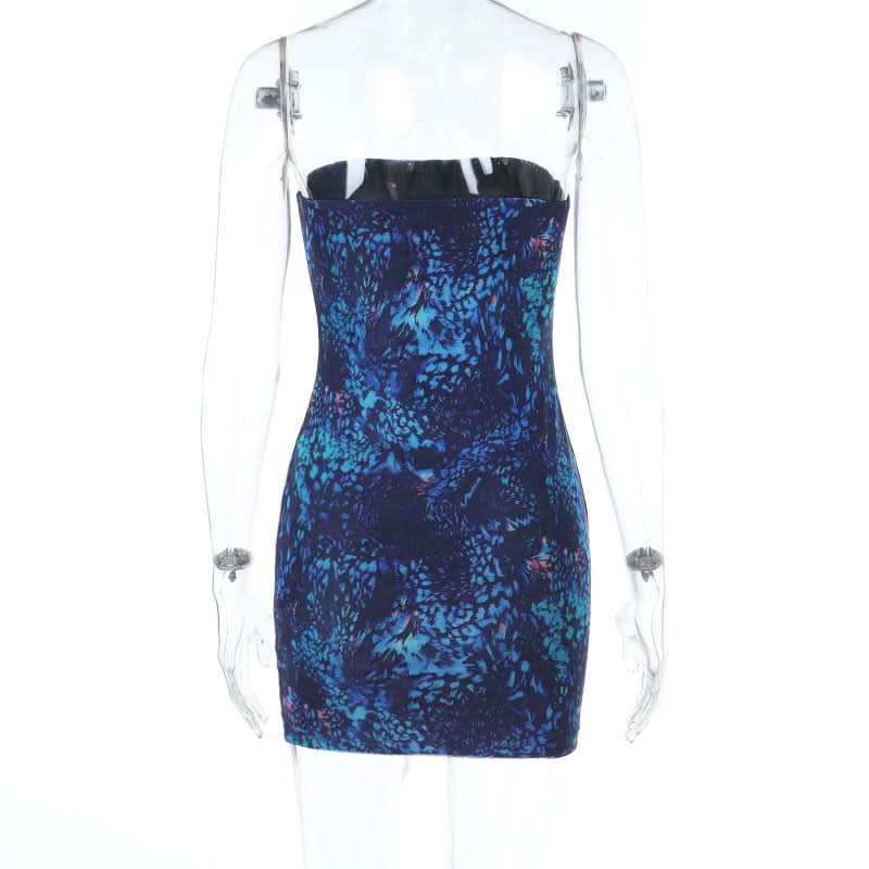 Electric Blue Abstract Print Backless Tube Mini Dress - Slay Fall Parties & Nights Out