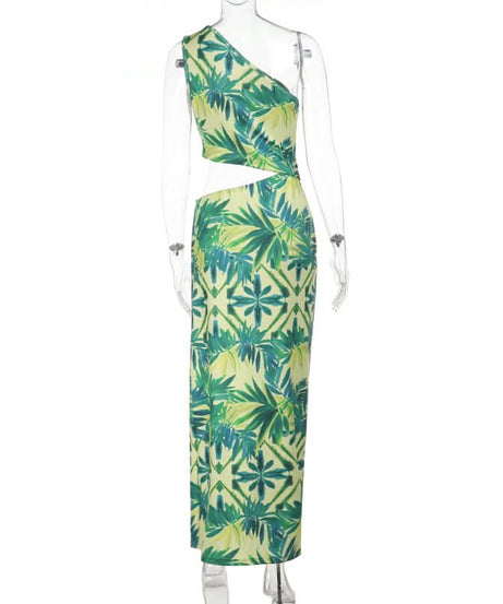 Tropical Oasis One-Shoulder Cutout Maxi Dress - Your Chic Winter Escape & Resort Wear
