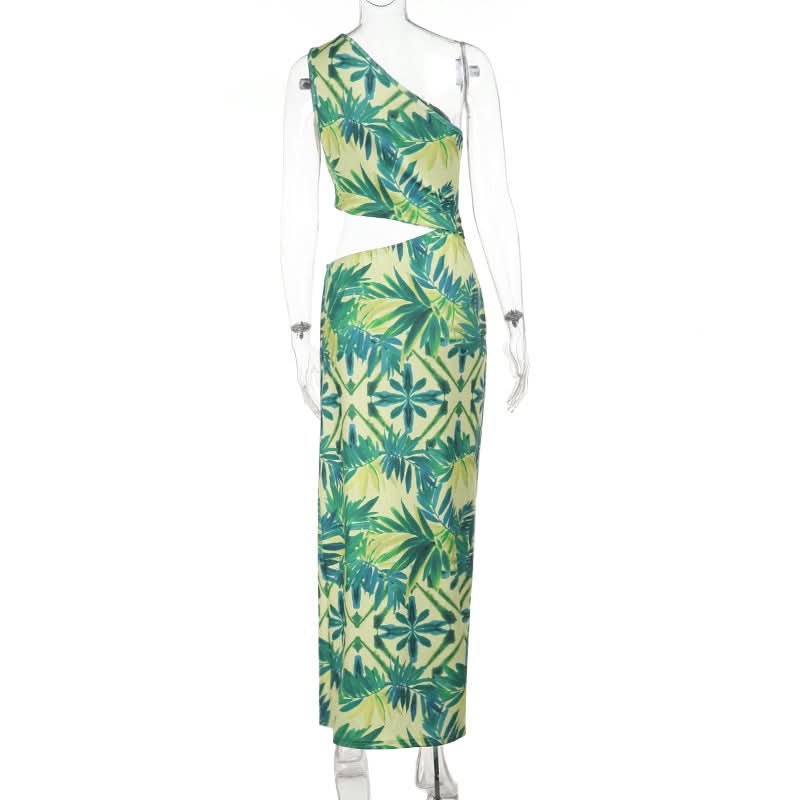 Tropical Oasis One-Shoulder Cutout Maxi Dress - Your Chic Winter Escape & Resort Wear