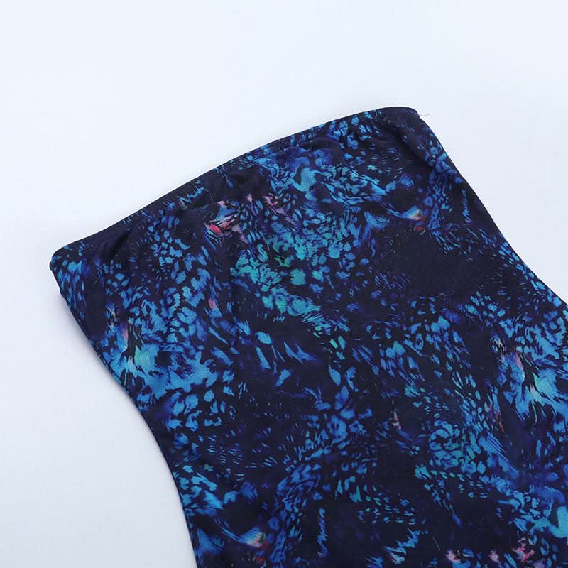 Electric Blue Abstract Print Backless Tube Mini Dress - Slay Fall Parties & Nights Out