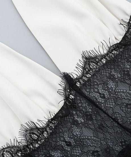 Enchanting White Halter Maxi Dress with Black Lace Corset Detail - Fall & Holiday Glamour