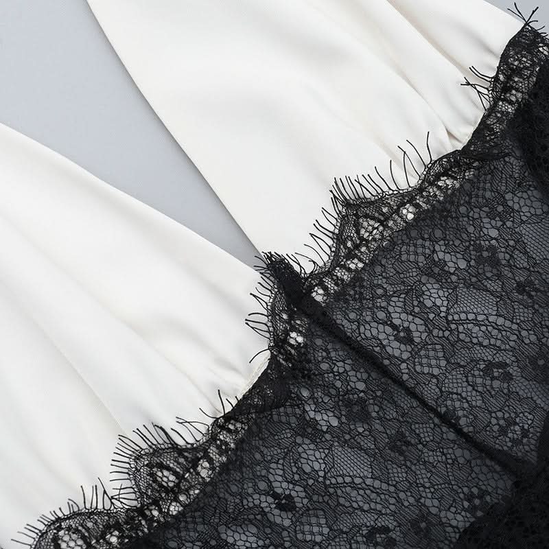 Enchanting White Halter Maxi Dress with Black Lace Corset Detail - Fall & Holiday Glamour