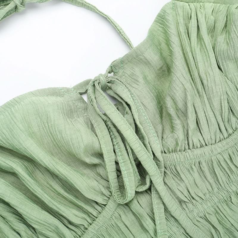 Cottagecore Chic Sage Green Smocked Maxi Dress with Puff Sleeves & Tie-Front Detail – Fall Transition & Beyond