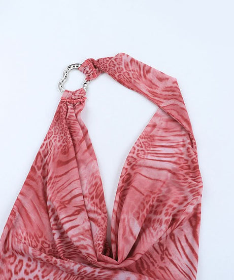 Chic Pink Leopard Halter Maxi Dress | Cowl Neck Fall Event Statement