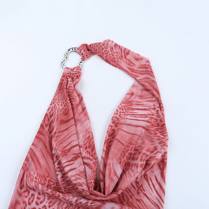 Chic Pink Leopard Halter Maxi Dress | Cowl Neck Fall Event Statement