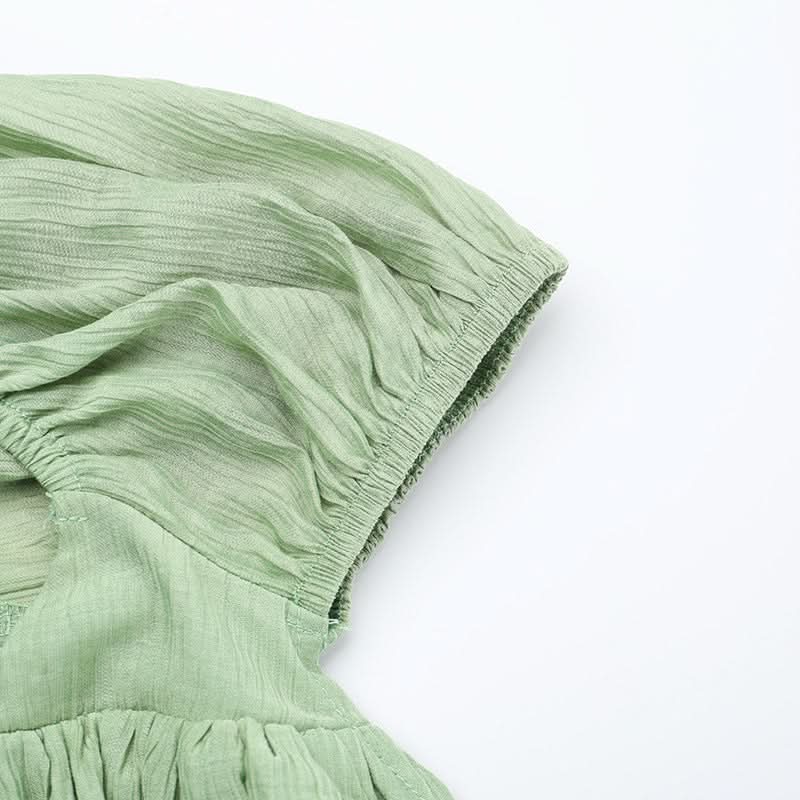 Cottagecore Chic Sage Green Smocked Maxi Dress with Puff Sleeves & Tie-Front Detail – Fall Transition & Beyond