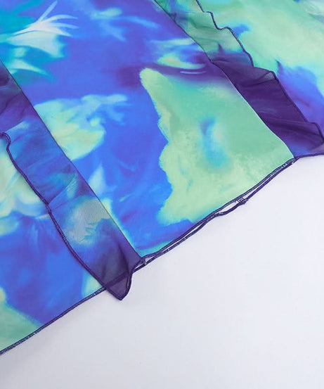 Vibrant Blue Green Ruffle Maxi Dress with Side Slits & Self-Tie - Your Perfect Holiday Escape Essential