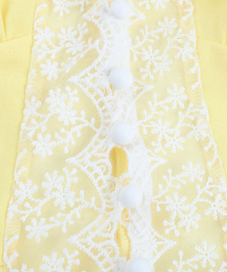 Autumn Charm Dainty Yellow Lace Peplum Tank Top - Flattering V-Neck Button Front