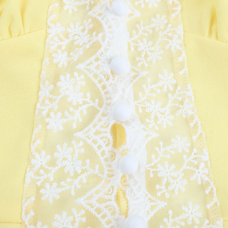 Autumn Charm Dainty Yellow Lace Peplum Tank Top - Flattering V-Neck Button Front