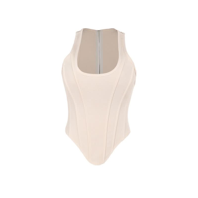 Sculpt & Shine: U-Neck Front Zip Corset Tank Top – Your Fall Layering Essential