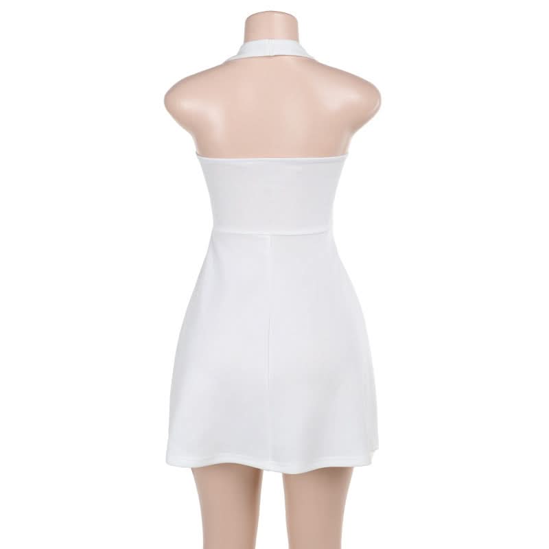 Stunning White Halter Mini Dress - Effortlessly Chic for Fall Parties & Halloween
