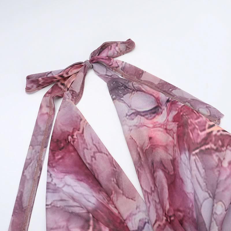 Effortless Elegance: Halter Cowl Neck Marbled Mesh Maxi Dress - Your Go-To for Fall Events & Chic Getaways