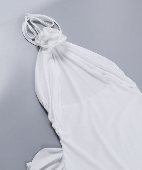 Effortless White Halter Ruffle Midi Dress - Chic Asymmetrical Design for Resort & Special Occasions