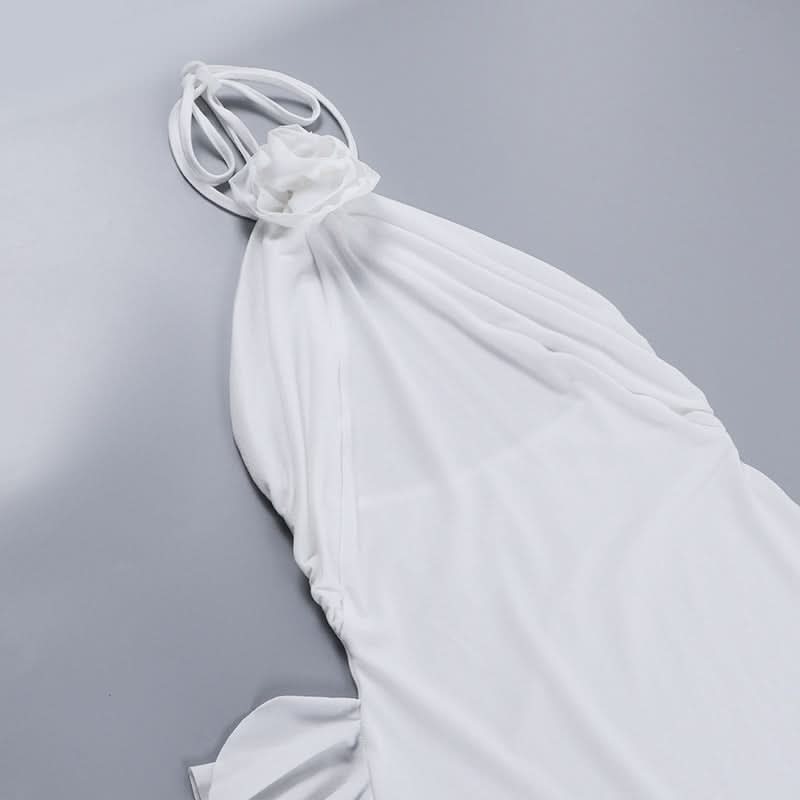 Effortless White Halter Ruffle Midi Dress - Chic Asymmetrical Design for Resort & Special Occasions