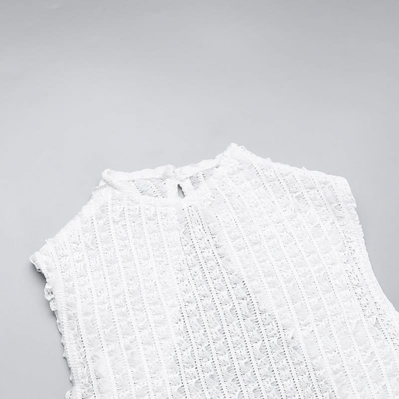 Chic White Ruched Asymmetrical Midi Dress | Sleeveless Mock Neck Bodycon