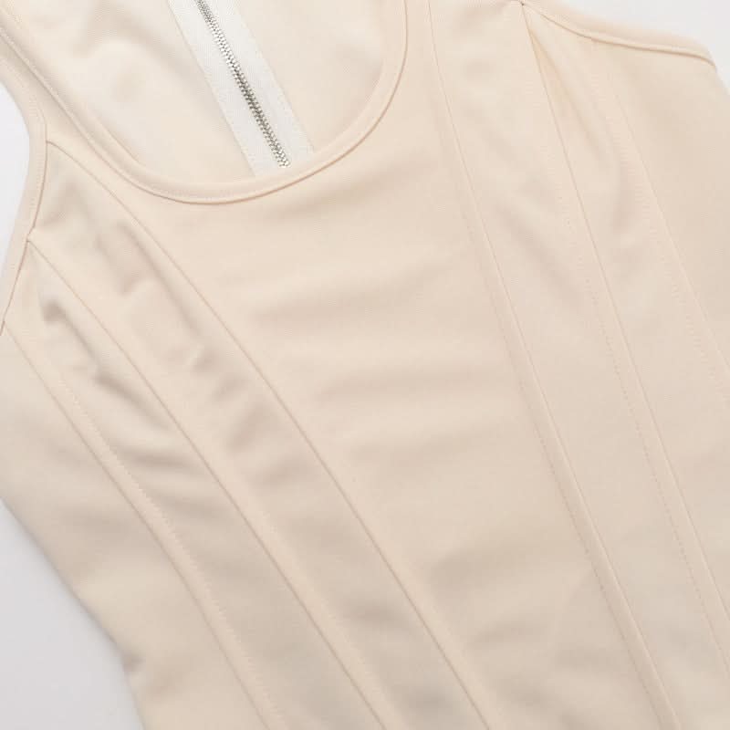 Sculpt & Shine: U-Neck Front Zip Corset Tank Top – Your Fall Layering Essential
