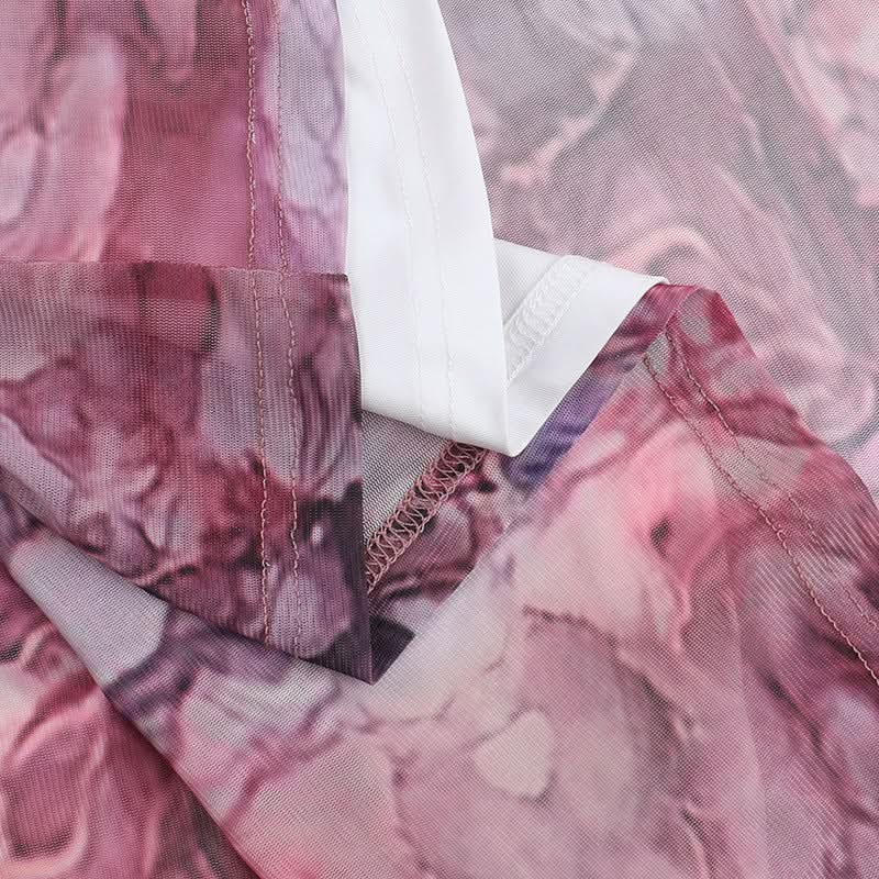 Effortless Elegance: Halter Cowl Neck Marbled Mesh Maxi Dress - Your Go-To for Fall Events & Chic Getaways