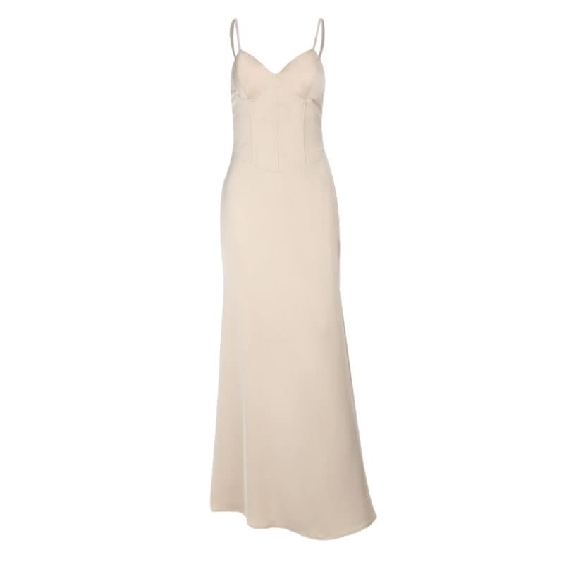 Timeless Champagne V-Neck Corset Bodice Maxi Dress - Fall Wedding & Holiday Gala Ready