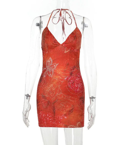 Radiant Rose Halter Mini Dress: Fall Festivities & Holiday Sparkle