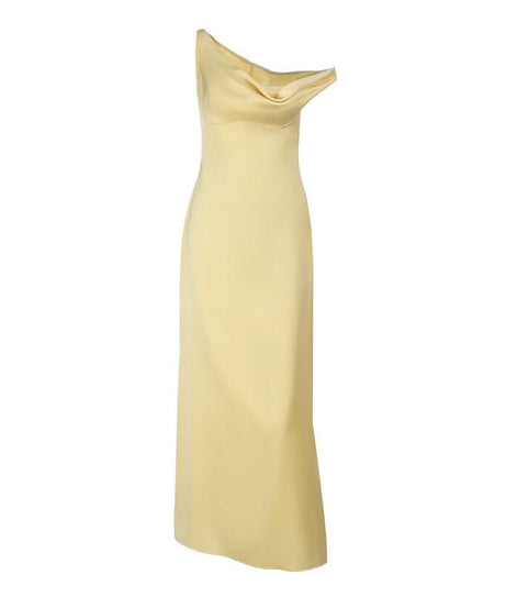 Champagne Dreams: One Shoulder Cowl Neck Satin Maxi Dress - Fall & Holiday Party Glam