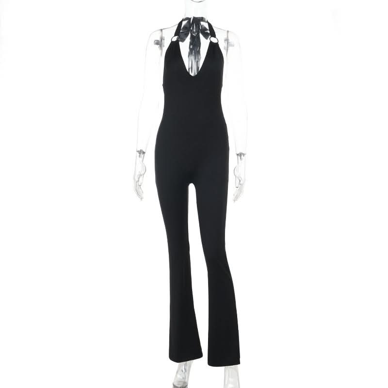 Sleek O-Ring Halter V-Neck Jumpsuit - Effortless Fall & Holiday Chic
