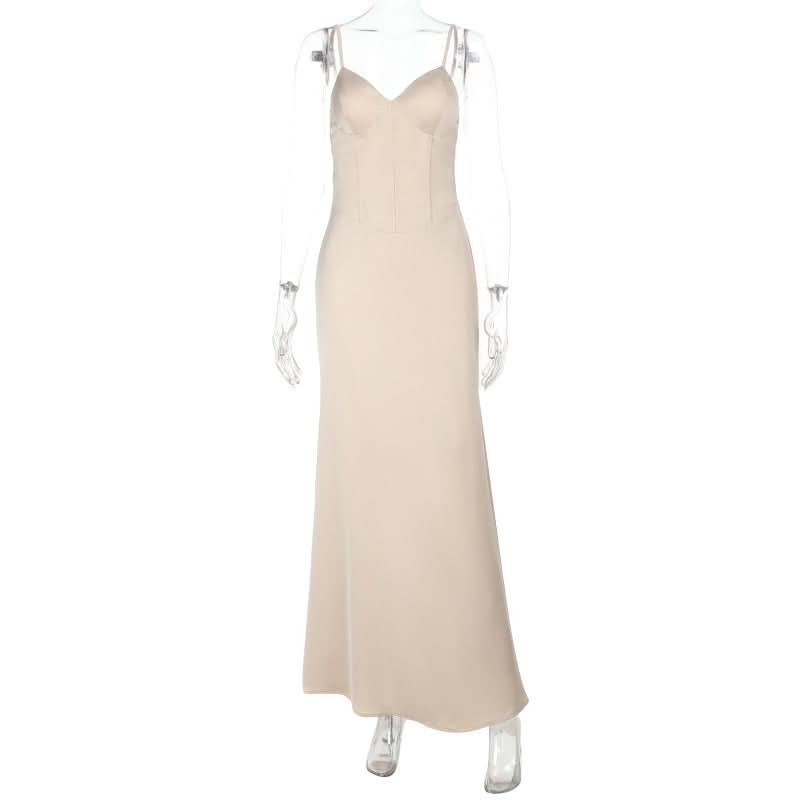 Timeless Champagne V-Neck Corset Bodice Maxi Dress - Fall Wedding & Holiday Gala Ready