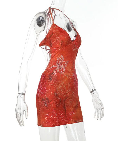 Radiant Rose Halter Mini Dress: Fall Festivities & Holiday Sparkle