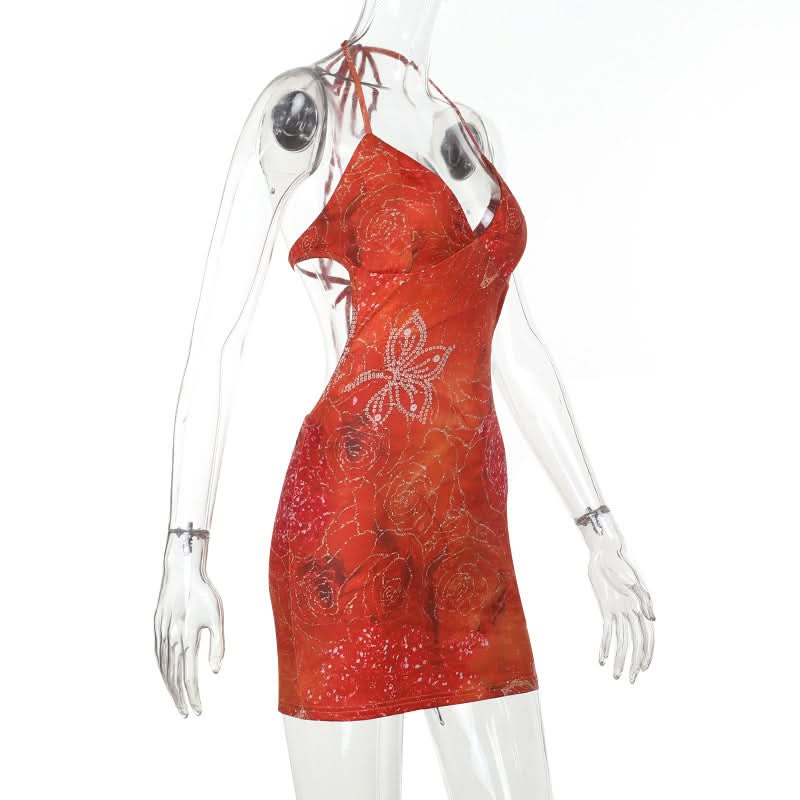 Radiant Rose Halter Mini Dress: Fall Festivities & Holiday Sparkle