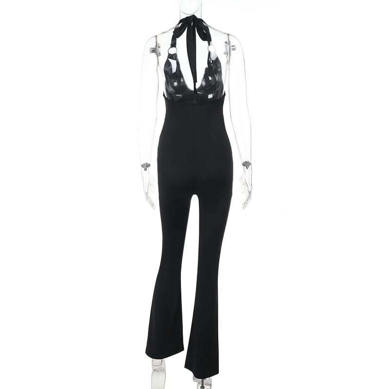 Sleek O-Ring Halter V-Neck Jumpsuit - Effortless Fall & Holiday Chic