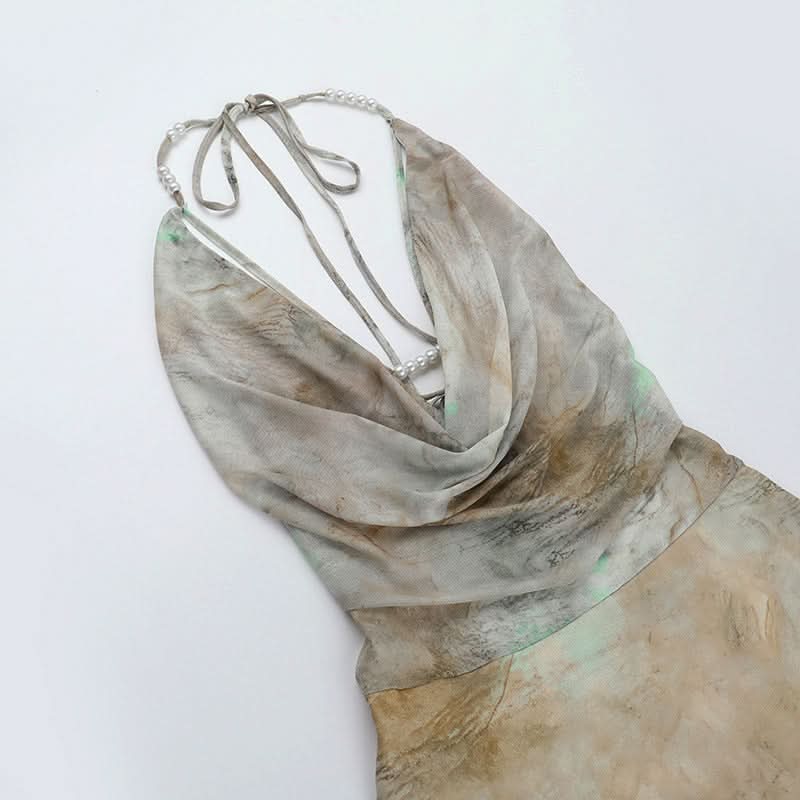 Artisan Serenity Halter Maxi Dress: Chic Cowl Neck & High Slit for Fall & Holiday Soirées