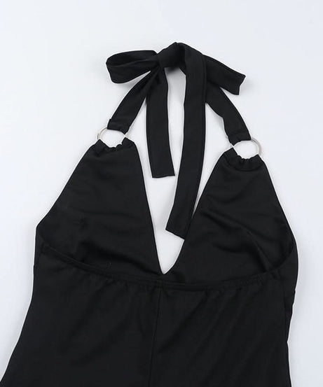 Sleek O-Ring Halter V-Neck Jumpsuit - Effortless Fall & Holiday Chic