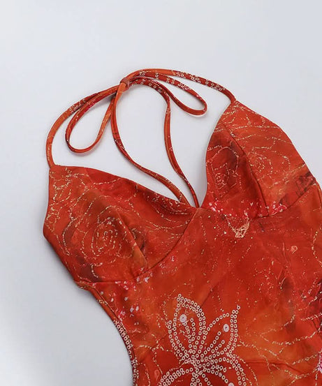 Radiant Rose Halter Mini Dress: Fall Festivities & Holiday Sparkle