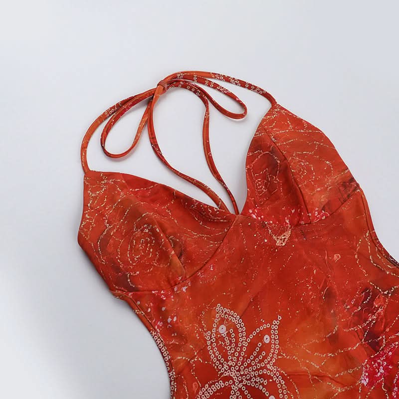 Radiant Rose Halter Mini Dress: Fall Festivities & Holiday Sparkle