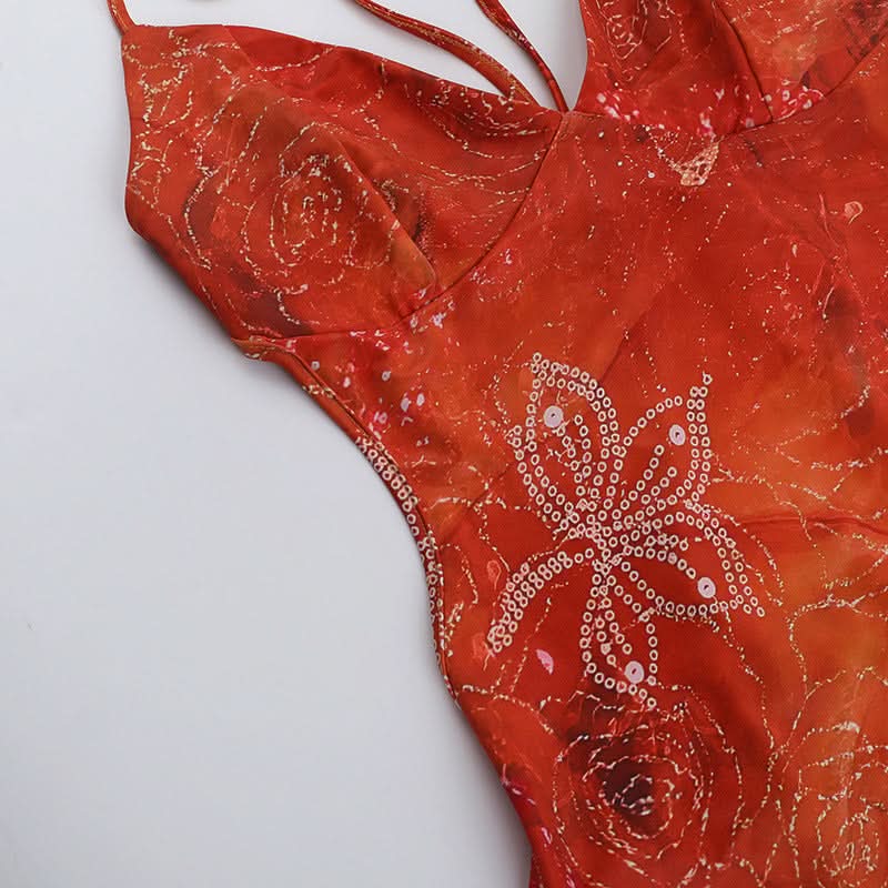 Radiant Rose Halter Mini Dress: Fall Festivities & Holiday Sparkle