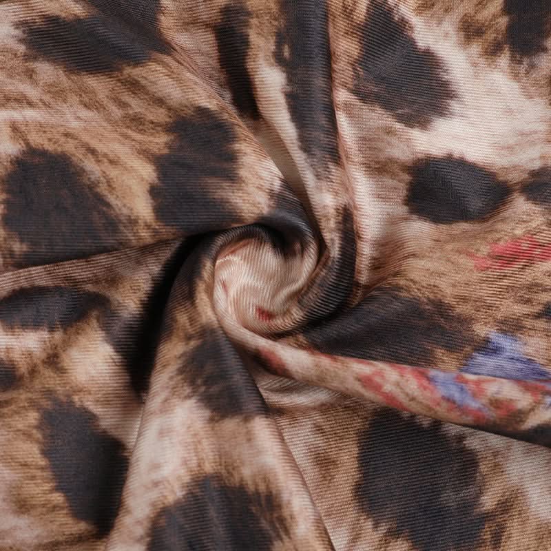 Autumn Allure: Abstract Animal Print Halter Maxi Dress with Draped Cowl Neck & Waist Cut-Outs