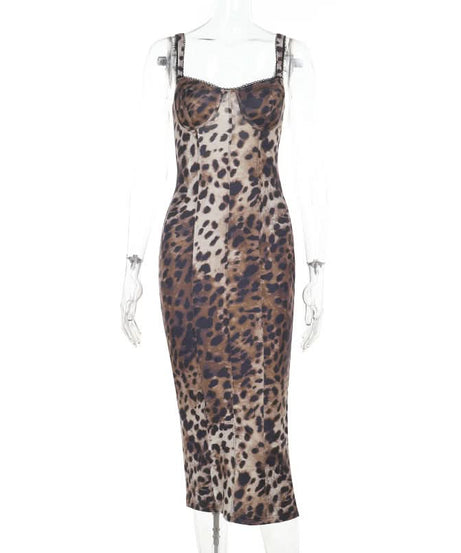 Untamed Chic: Leopard Print Sweetheart Cami Midi Dress - Fall & Holiday Party Essential