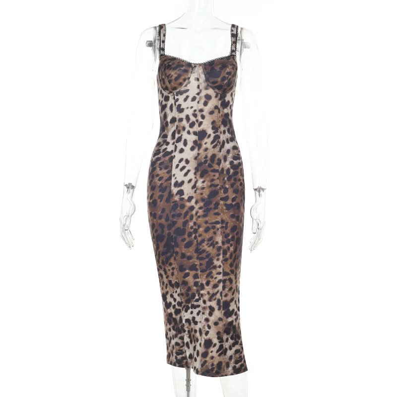 Untamed Chic: Leopard Print Sweetheart Cami Midi Dress - Fall & Holiday Party Essential